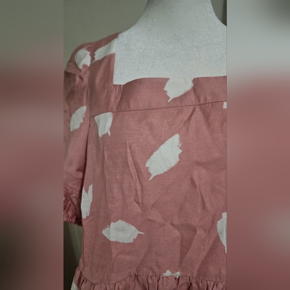 ANN TAYLOR LOFT Brushstroke Square Neck Swing Dress in pink/white. Size L NWT - Picture 11 of 15